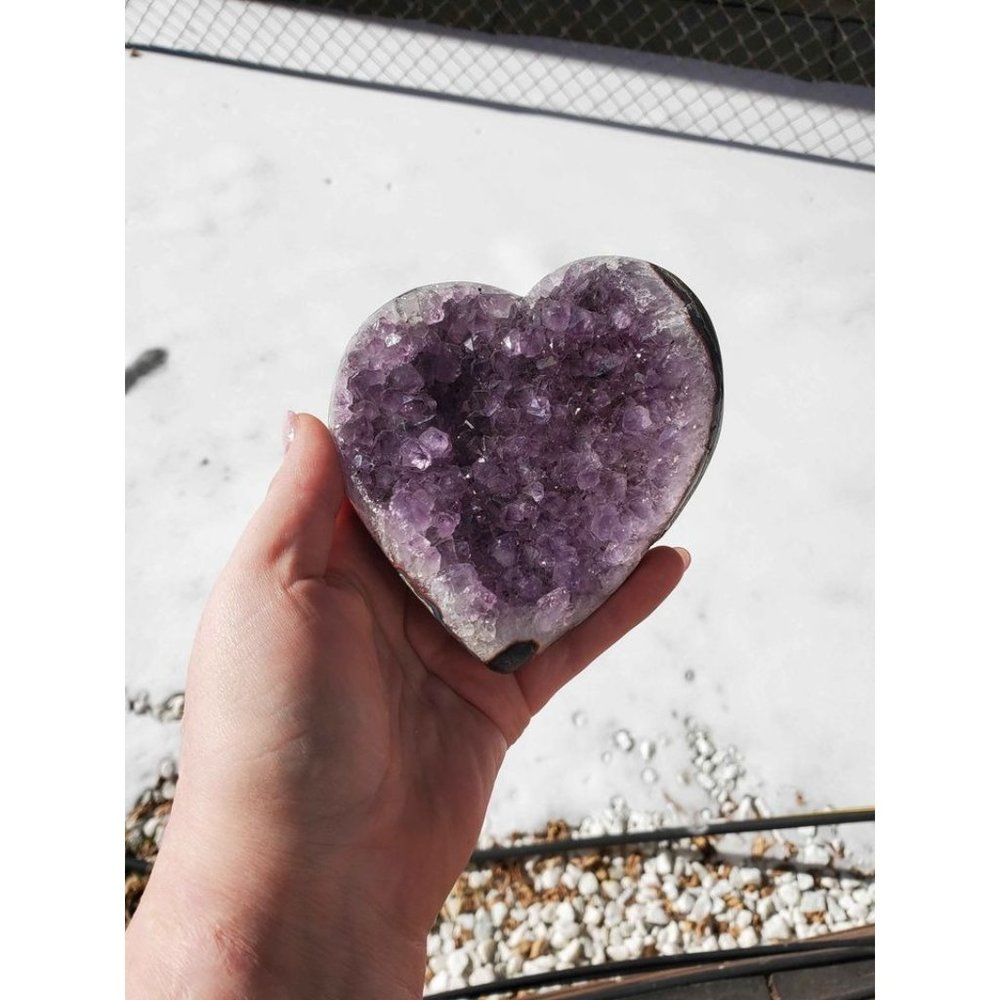 Over 1lb Amethyst Carved Heart Geode